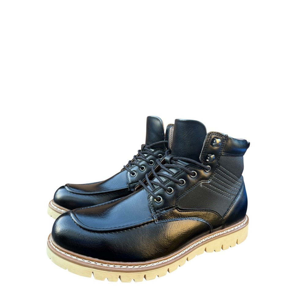 Steve Madden P-Bleekr Men's Boots Black Leather Lace-Up Size 9M Ortholite Sole